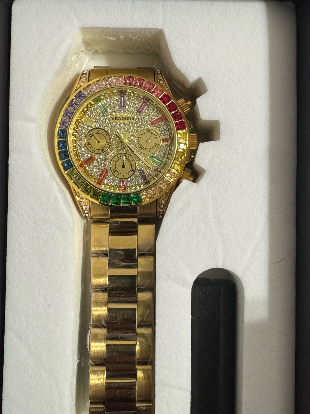 Gold-Tone Men's Crystal Rainbow Accent Watch